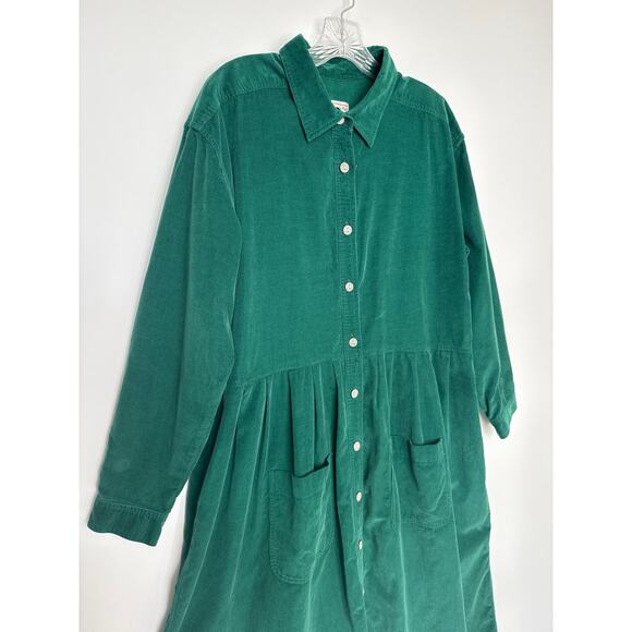 Vintage Talbots Forest Green Corduroy Button Front Midi Fall Hoilday Dress XL - Picture 8 of 16